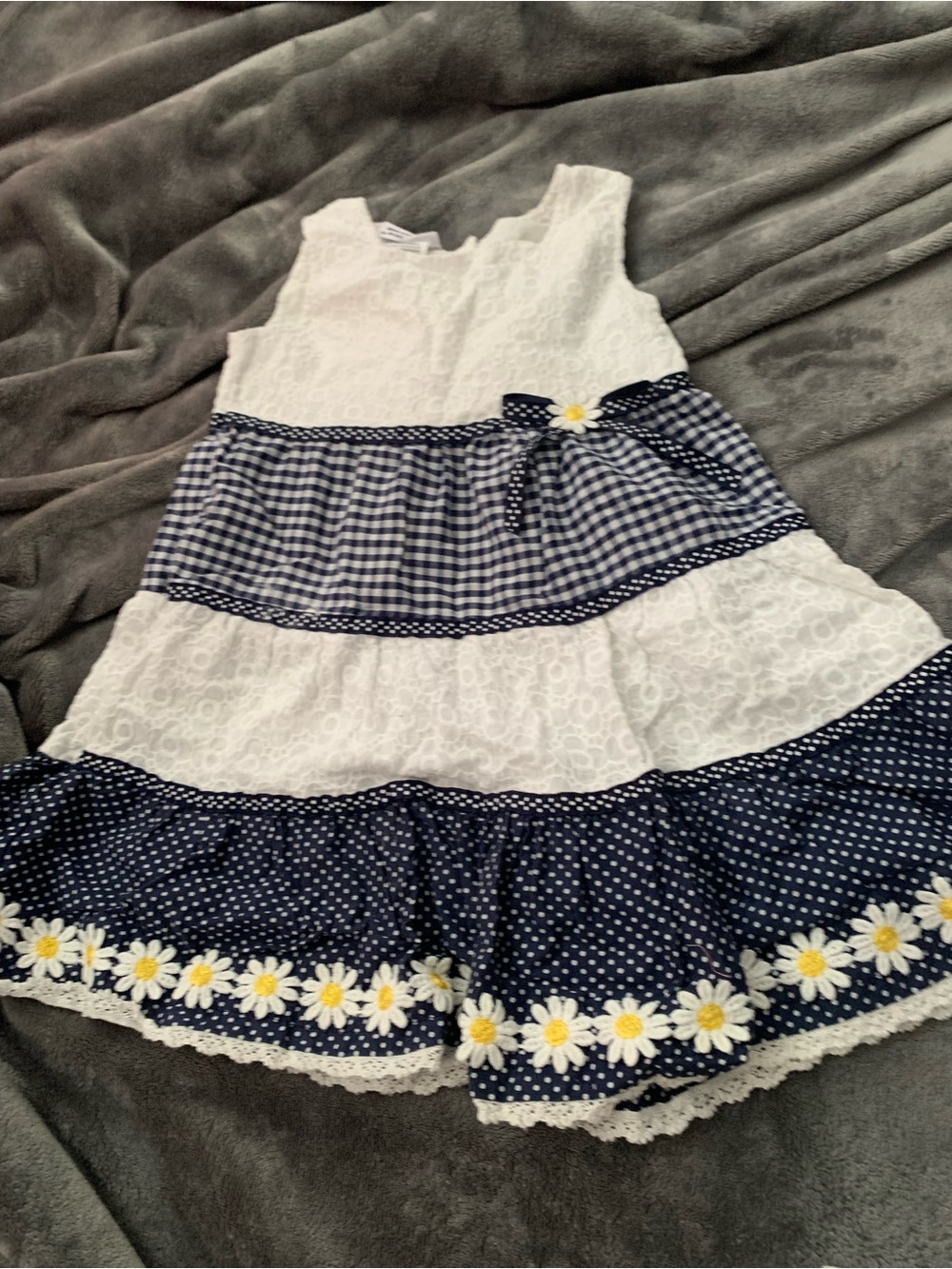 Blueberi Boulevard Navy & White Daisy Tiered Sun Dress